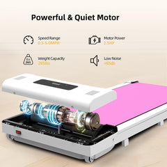 265lb Portable Pink Under-Desk Walking Pad Treadmill Jogger